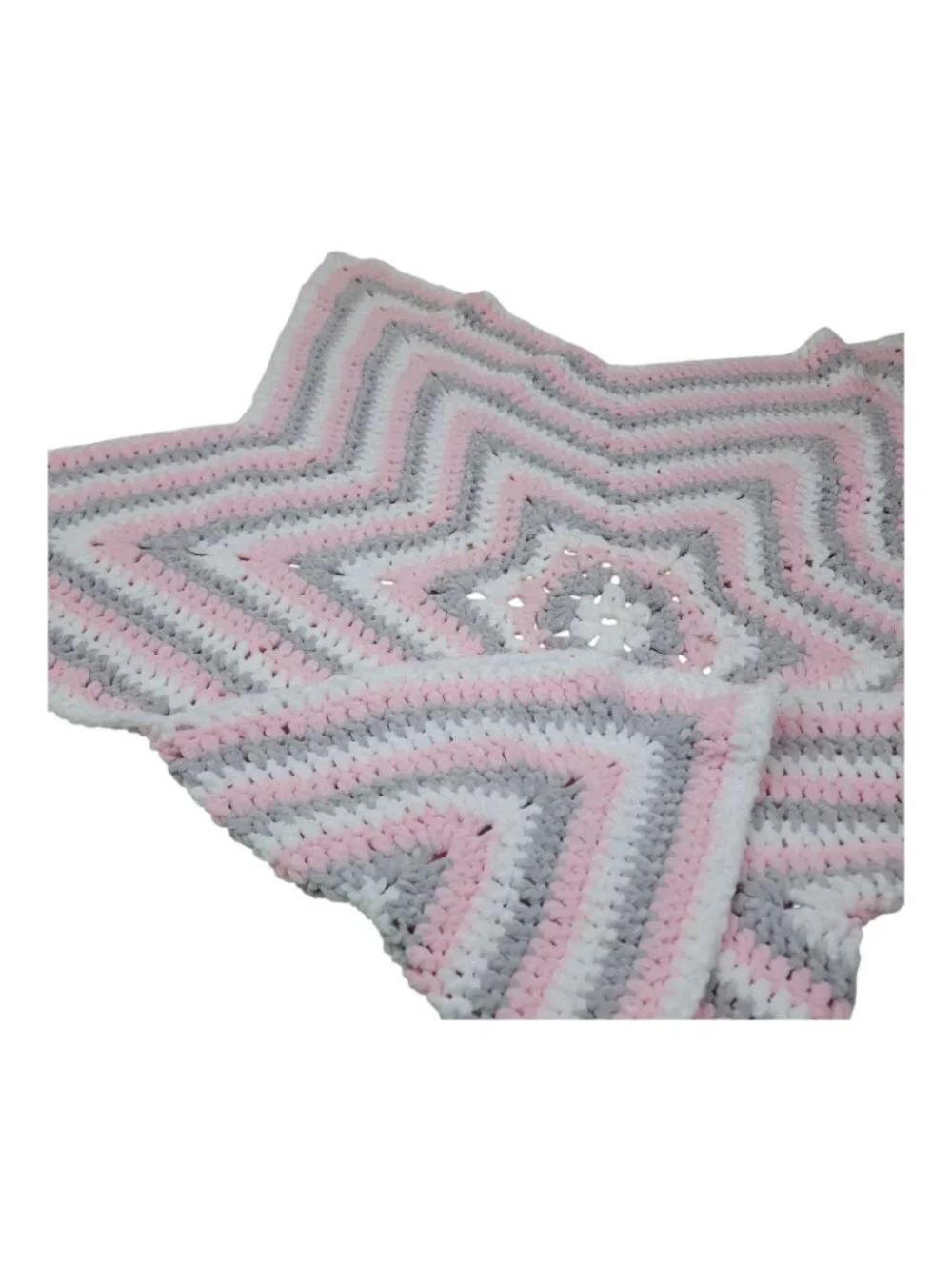 Star Shaped Hand Crocheted Throw Blanket Soft Fluffy Hand Made Crochet Pink Gray